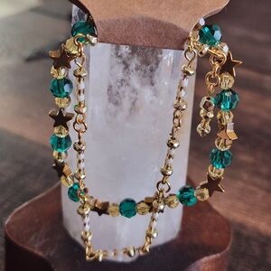 Handmade Gold and Green Beaded Bracelet